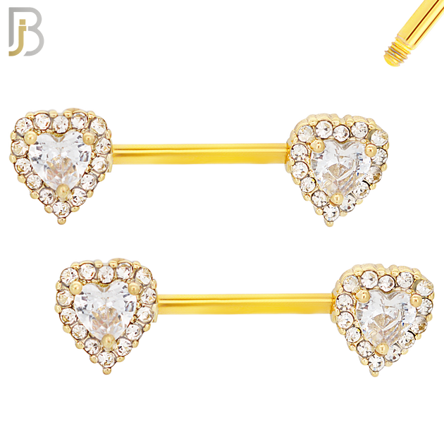 NP14 - 316L Surgical Steel Screw Heart with Multi Zircon Nipple Ring Piercing image 3