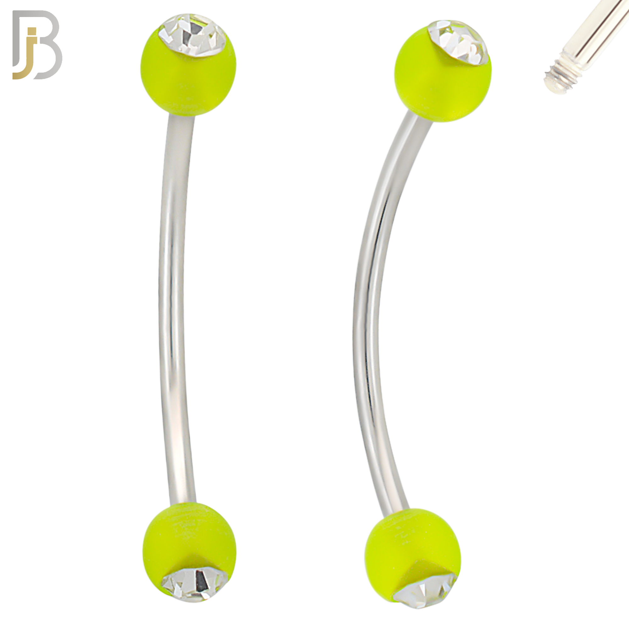 EC07G - 316L Surgical Steel Glow in the Dark Acrylic Ball with Clear Zircon Curved Barbell Externally Threaded (PACK OF 6) image 4