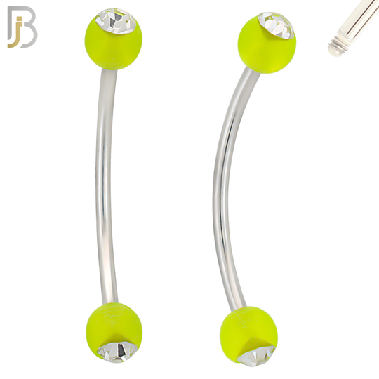 EC07G - 316L Surgical Steel Glow in the Dark Acrylic Ball with Clear Zircon Curved Barbell Externally Threaded (PACK OF 6) image 4