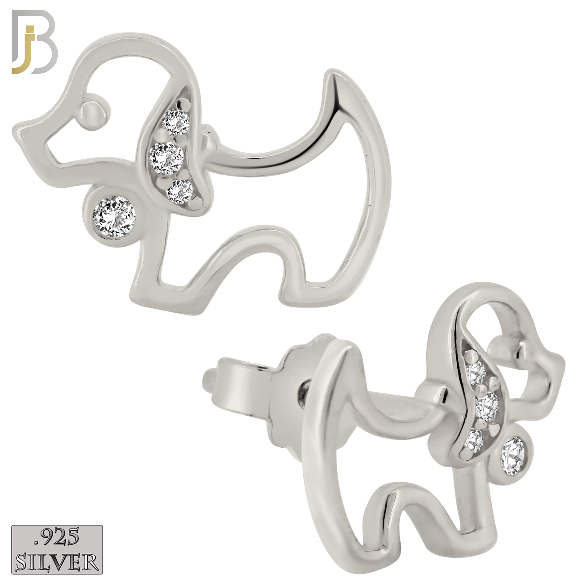 925-ES373 - .925 Sterling Silver Hollow Dog with CZ Stud Earrings image 1