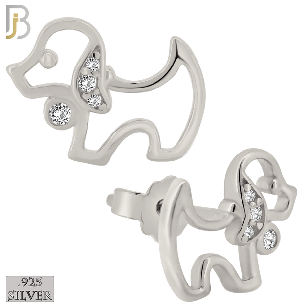 925-ES373 - .925 Sterling Silver Hollow Dog with CZ Stud Earrings image 1