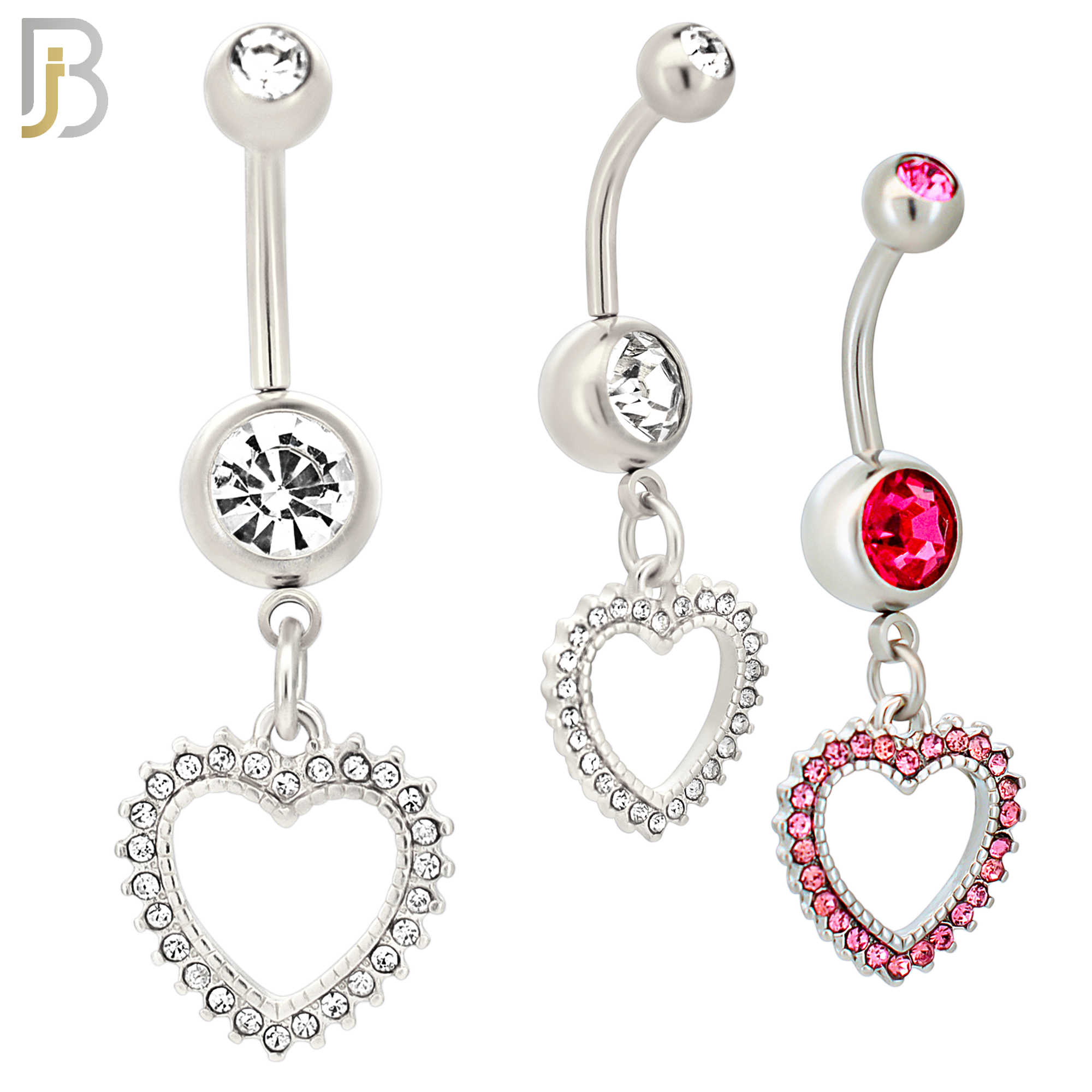 N027  - 316L Stainless Steel Dangling Hollow Spikey Heart with Zircon Design Belly Ring with 4mm Screw Ball image 0
