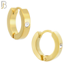 ES116G - 316L Gold Plated Stainless Steel Plain Huggies with Single Zircon Clip On image 1