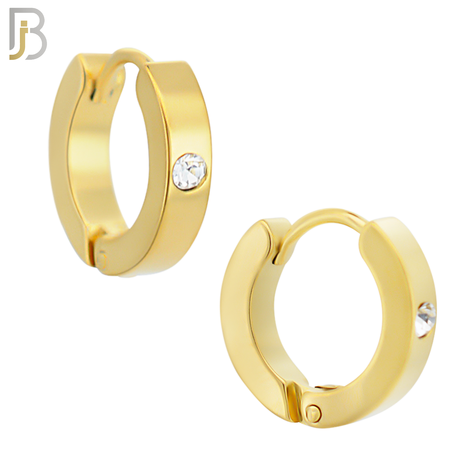 ES116G - 316L Gold Plated Stainless Steel Plain Huggies with Single Zircon Clip On image 1