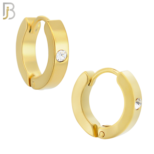 ES116G - 316L Gold Plated Stainless Steel Plain Huggies with Single Zircon Clip On image 1