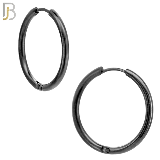 ES95K - 316L Stainless Steel Black Plated 2mm Thickness Plain Hoops Design Huggies Clip On - 18mm image