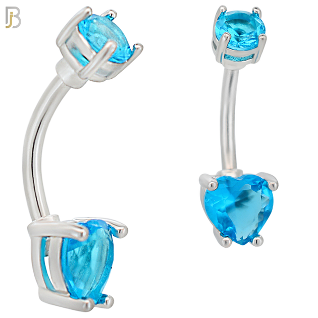 NB06S - 316L Stainless Steel Heart Prong Setting Zircon  Banana Belly Navel Ring (PACK OF 6) image 3