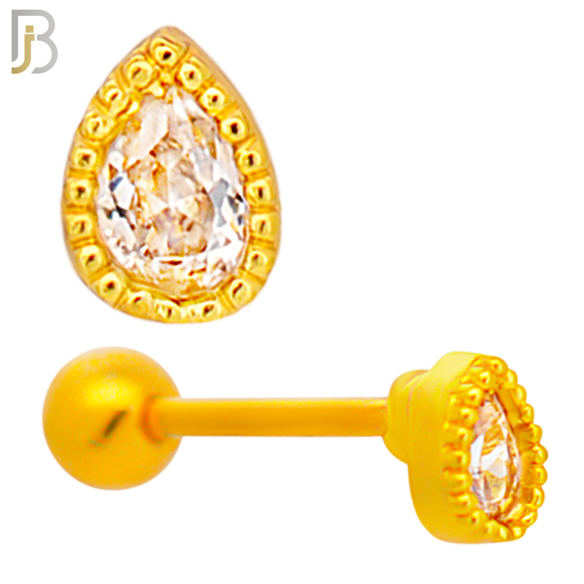 TB06 -316L Surgical Steel Pear Shaped CZ Tragus Barbell Cartilage Piercing Screw Ball (PACK OF 6) image 2