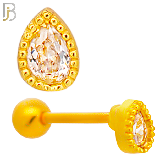 TB06 -316L Surgical Steel Pear Shaped CZ Tragus Barbell Cartilage Piercing Screw Ball (PACK OF 6) image 2