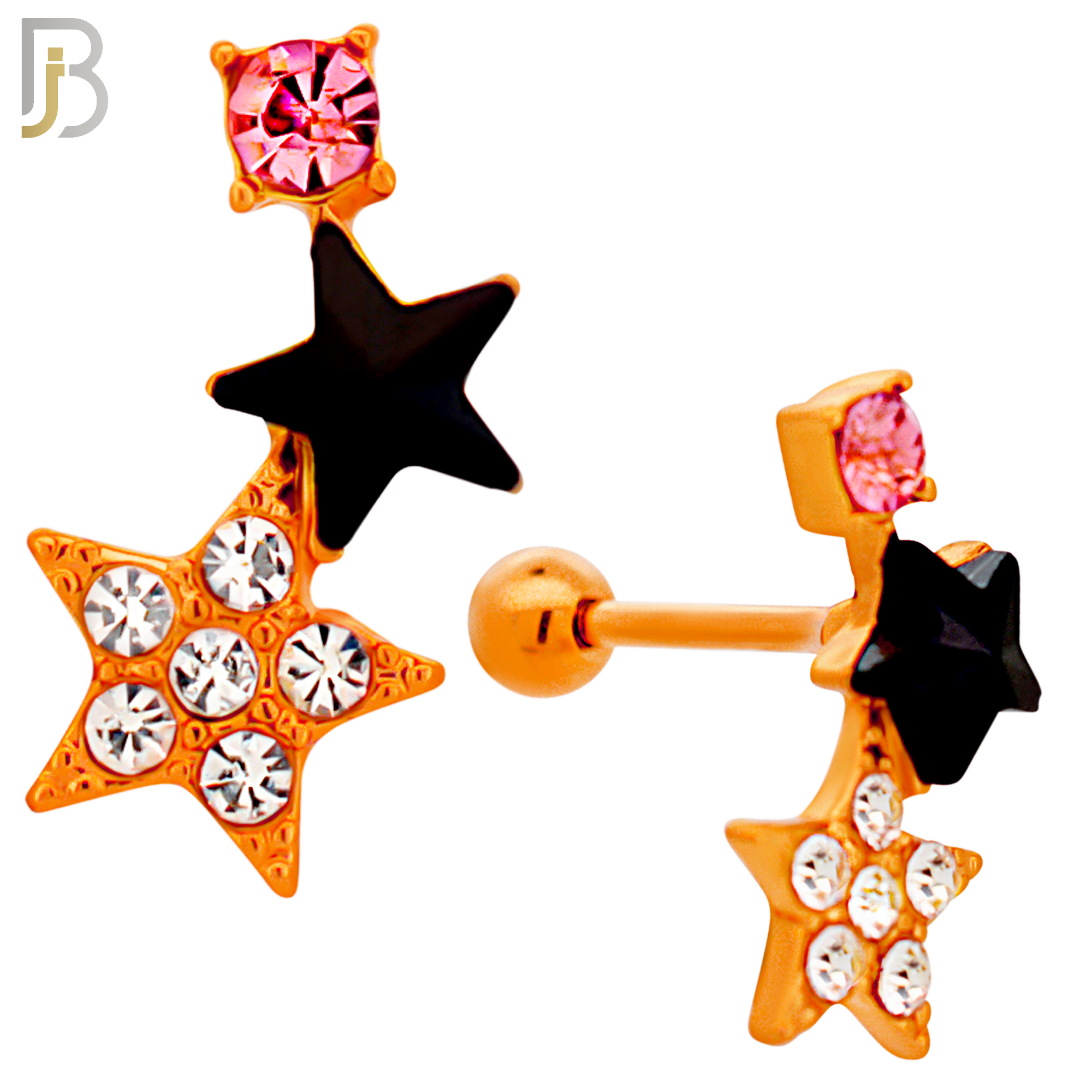 TB124 - 316L Stainless Steel Double Star Tragus/Cartilage Barbell (Pack of 6) image 3