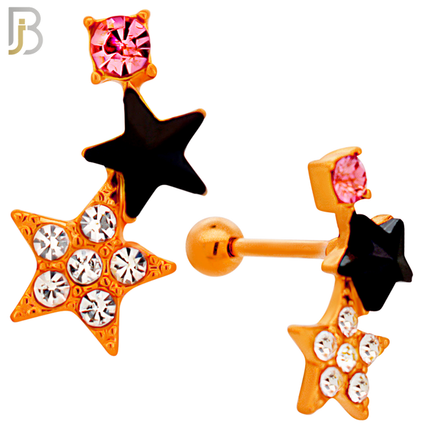 TB124 - 316L Stainless Steel Double Star Tragus/Cartilage Barbell (Pack of 6) image 3