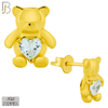 925-ES371 - Push Back - .925 Sterling Silver Bear with Heart Shaped CZ Stud Earrings image 2