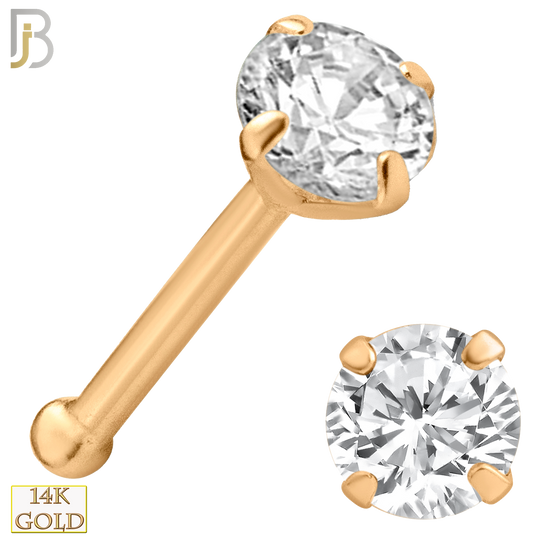 14-NR01CR-20 - 20g Thickness 14k Solid Rose Gold Prong Setting Round Cubic Zirconia Nose Bone image 3