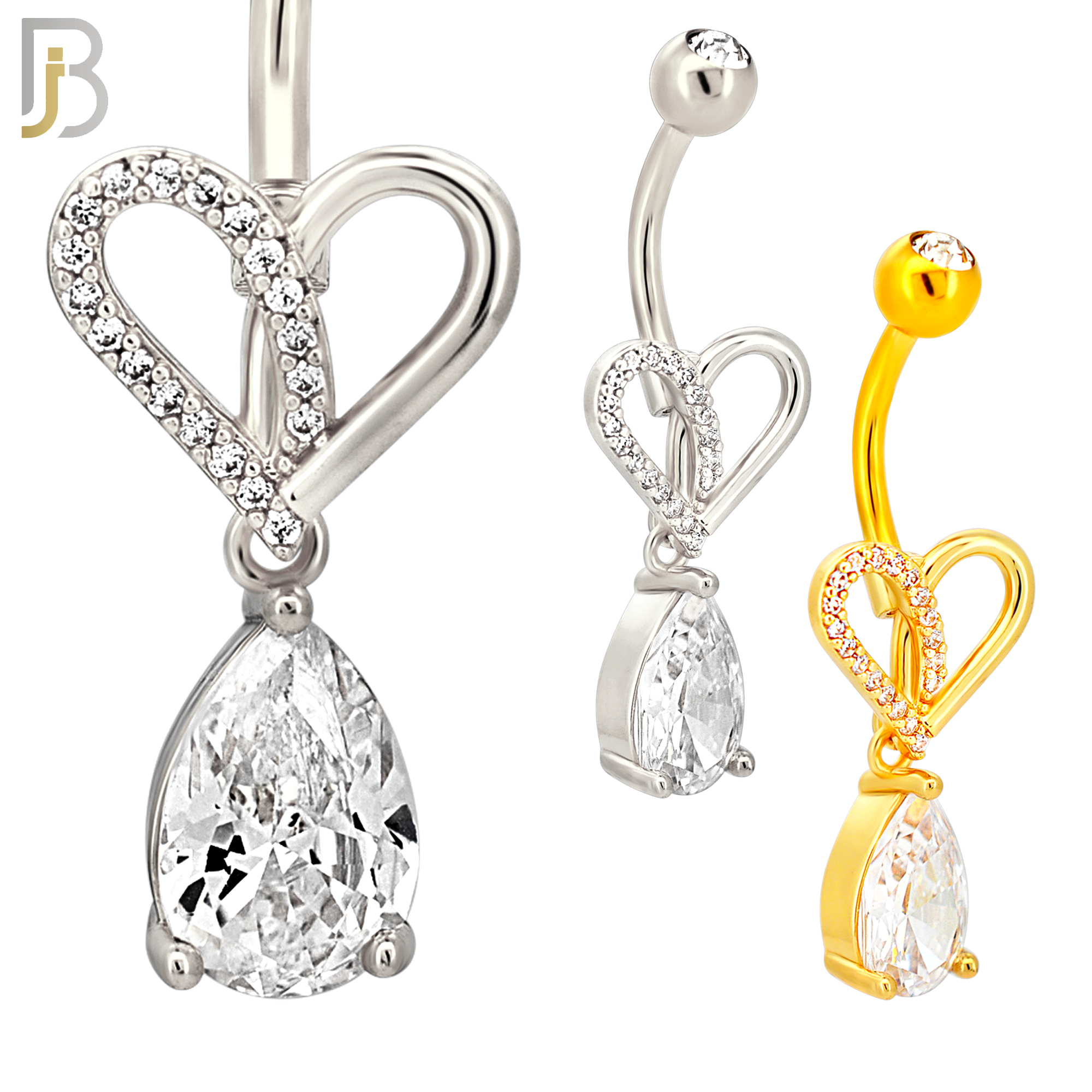 N0154 - 316L Surgical Steel Heart with Dangling Pear Shaped CZ Belly Ring image 0