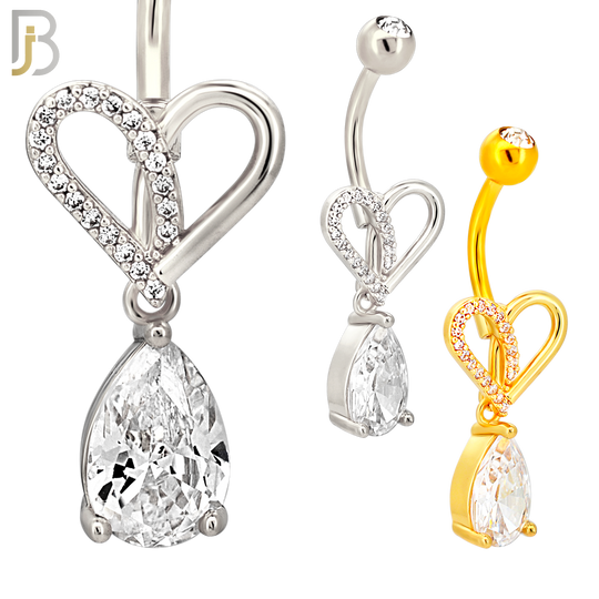 N0154 - 316L Surgical Steel Heart with Dangling Pear Shaped CZ Belly Ring image 0