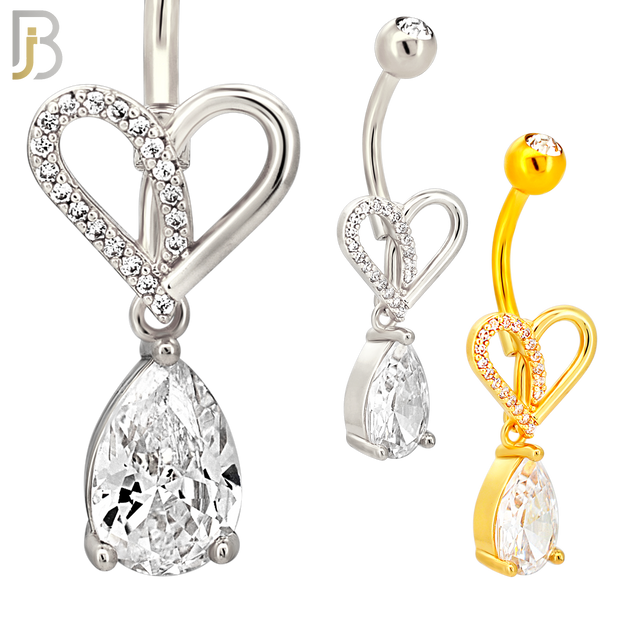 N0154 - 316L Surgical Steel Heart with Dangling Pear Shaped CZ Belly Ring image 0