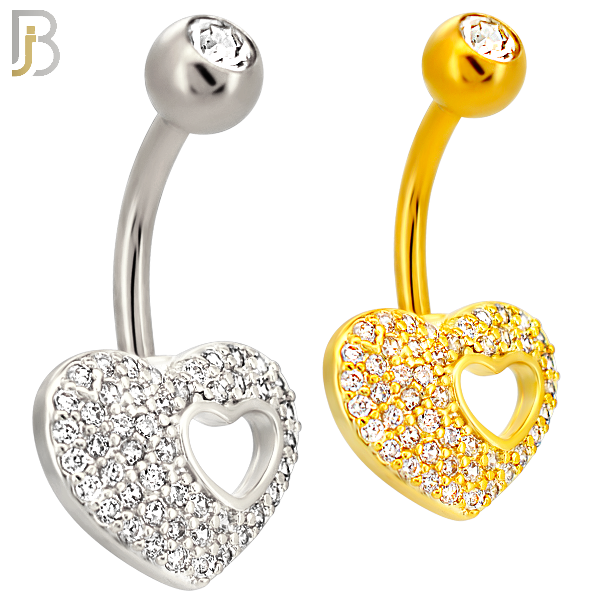 NB119 - 316L Surgical Steel Studded Heart with Hollow Heart Belly Ring image 0