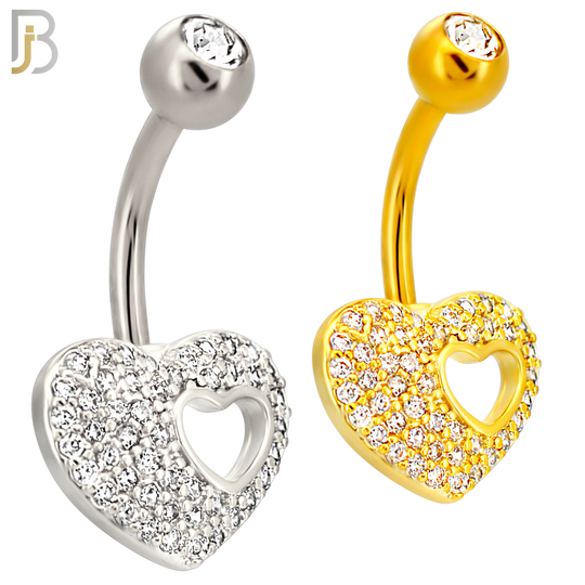 NB119 - 316L Surgical Steel Studded Heart with Hollow Heart Belly Ring image 0
