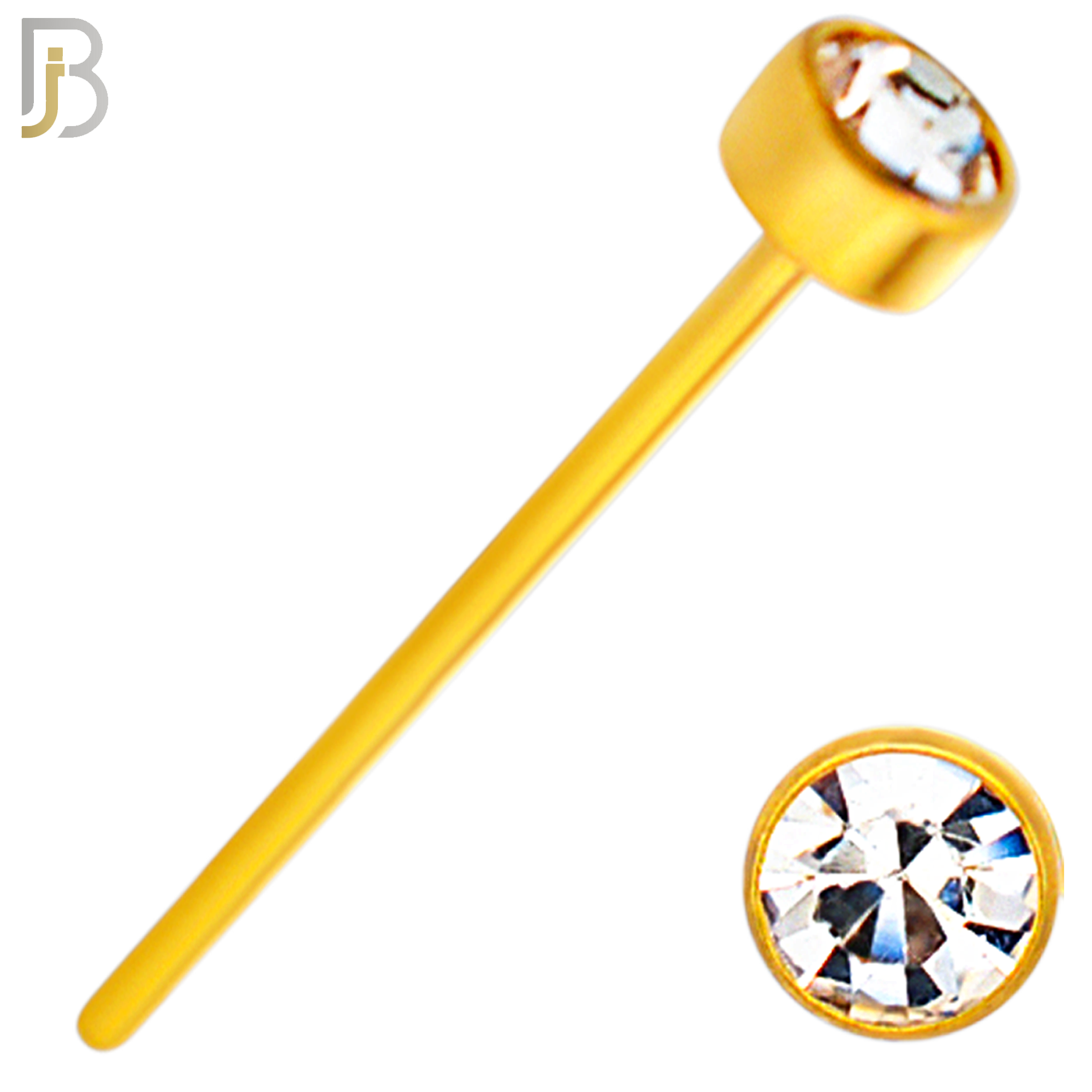 NR05G - 316L Surgical Steel Gold Plated Nose Stud  Bezel Set Zircon Round Nose Ring image 5