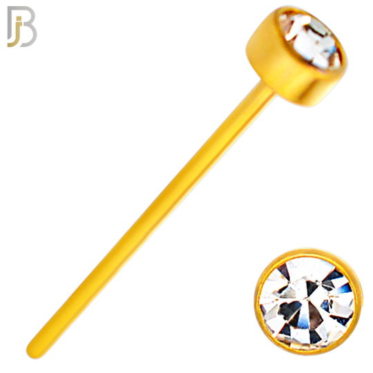 NR05G - 316L Surgical Steel Gold Plated Nose Stud  Bezel Set Zircon Round Nose Ring image 5