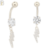 N012 - 316L Stainless Steel Dangling Lightning Bolt with Multi CZ Belly Ring image 1