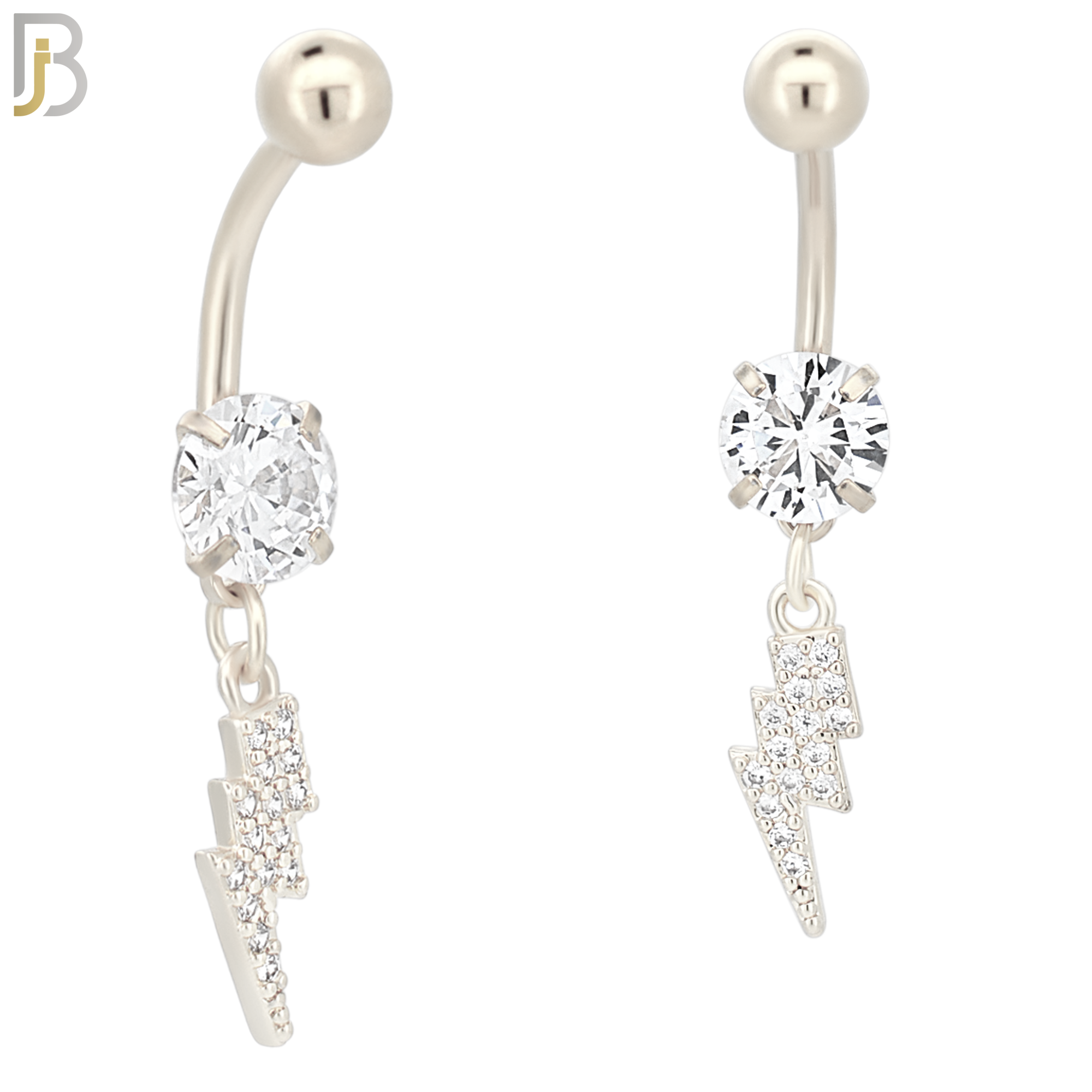 N012 - 316L Stainless Steel Dangling Lightning Bolt with Multi CZ Belly Ring image 1