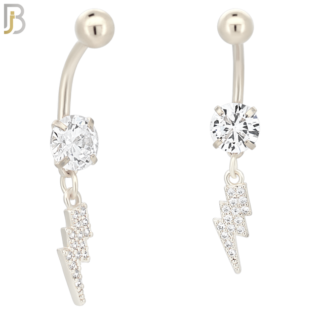 N012 - 316L Stainless Steel Dangling Lightning Bolt with Multi CZ Belly Ring image 1