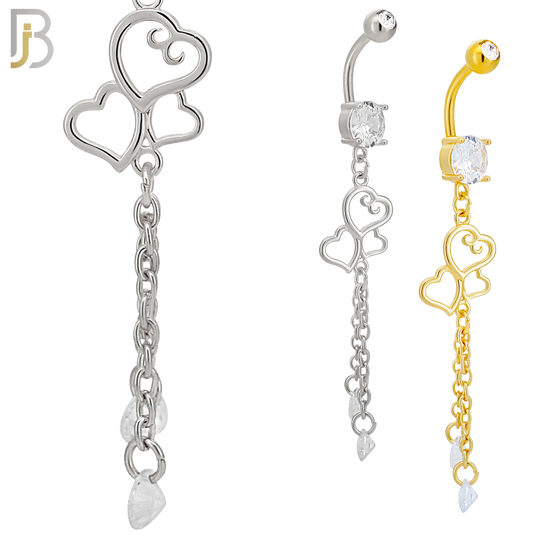 N0131 - 316L Stainless Steel Dangling Triple Heart with Dangling Round Zircon Belly Ring and 5mm Screw Ball image 0