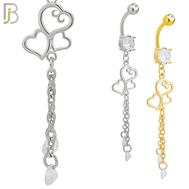 N0131 - 316L Stainless Steel Dangling Triple Heart with Dangling Round Zircon Belly Ring and 5mm Screw Ball image 0
