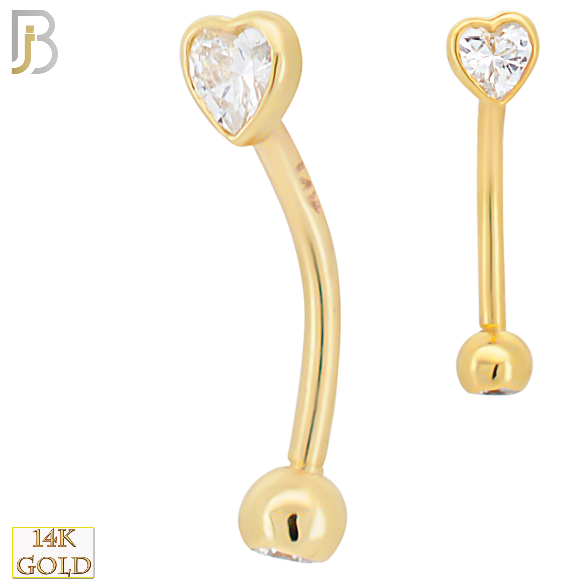 14-EC12 - 14k Yellow Gold Heart Shaped CZ in Bezel Setting Eyebrow Barbell Externally Threaded Screw image 0