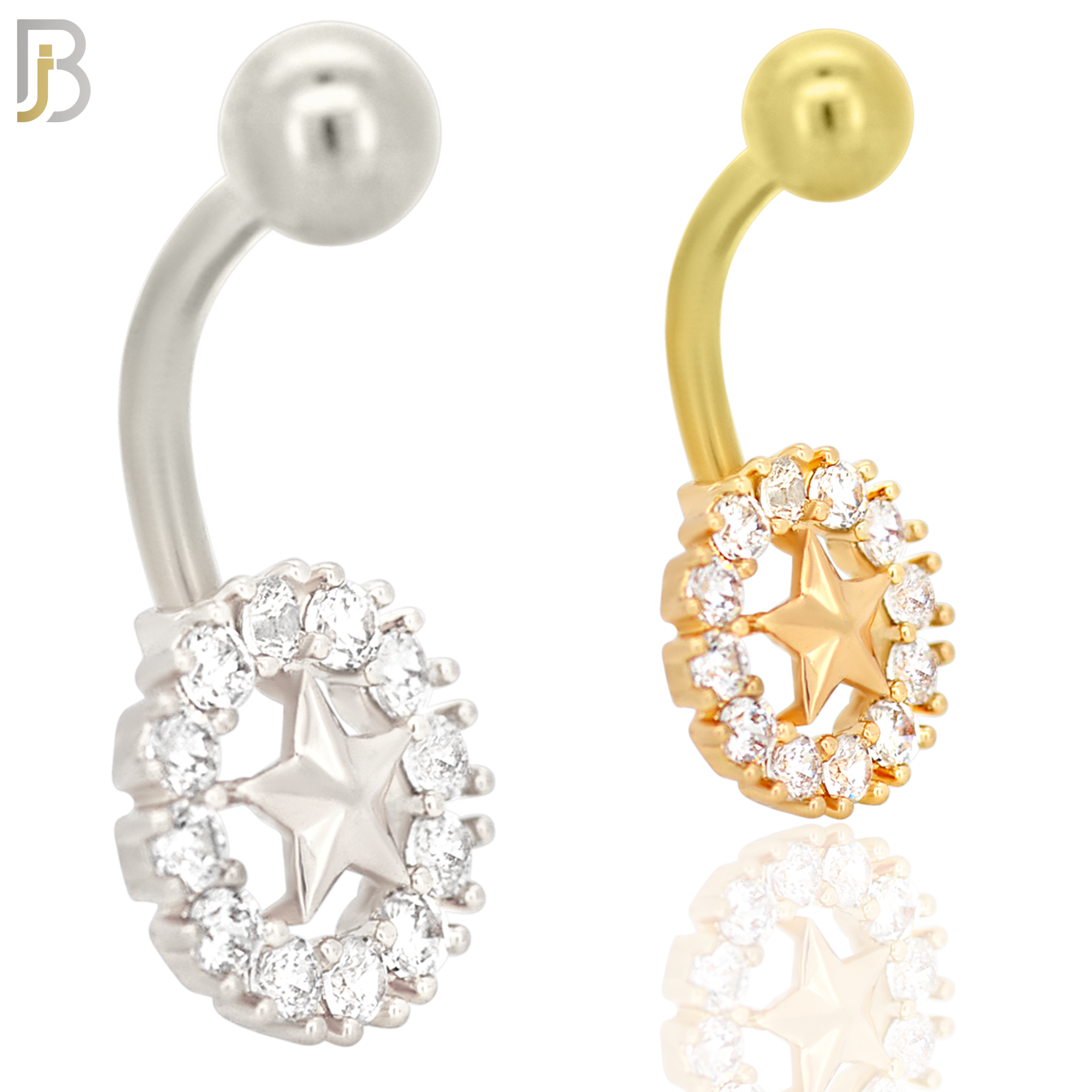 NB13 - 316L Stainless Steel Center Star with  Zircon  Banana Belly Navel Ring image 0