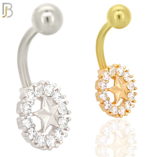 NB13 - 316L Stainless Steel Center Star with  Zircon  Banana Belly Navel Ring image 0