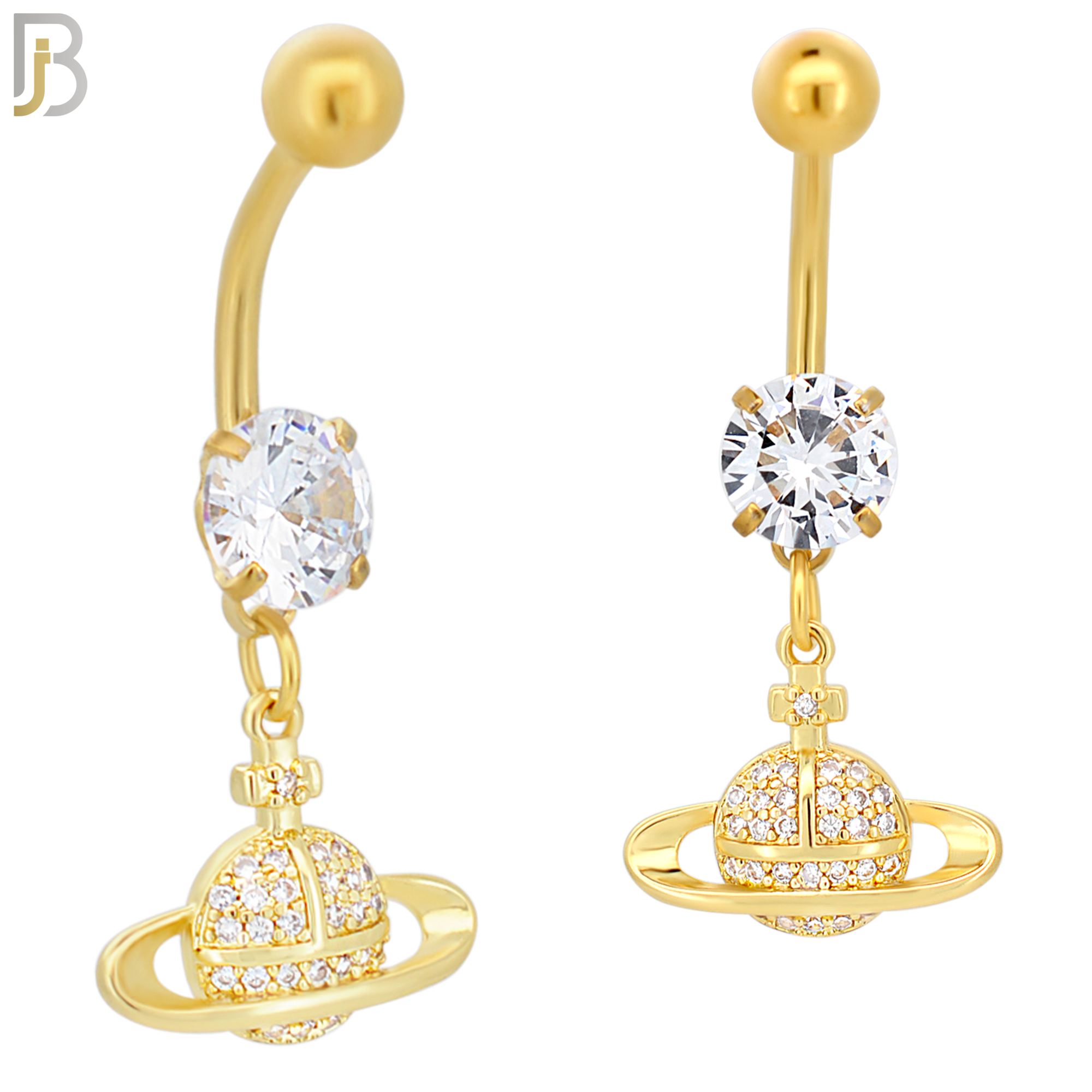 N083  - 316L Stainless Steel Dangling Planet Saturn with CZ Belly Ring image 3