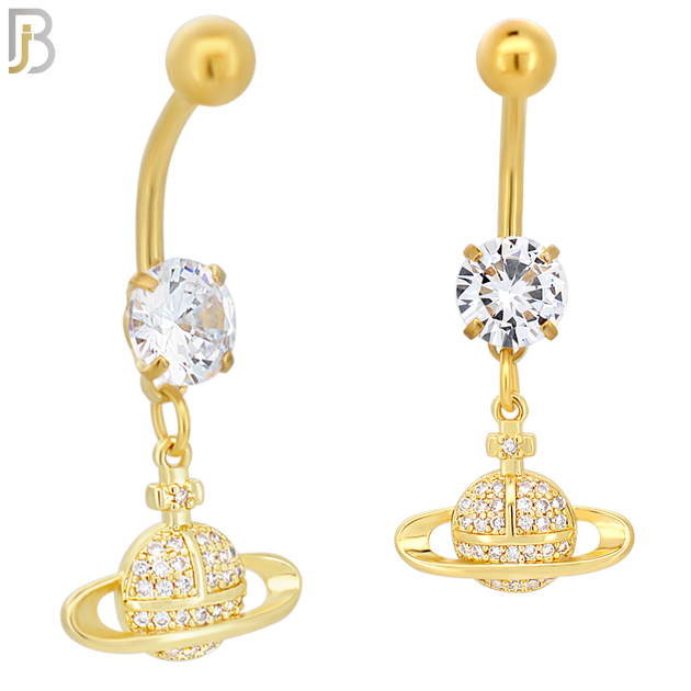 N083  - 316L Stainless Steel Dangling Planet Saturn with CZ Belly Ring image 3