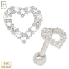 14-TB15 - 14k Solid Gold Hollow Heart Design Tragus Barbell Cartilage Earrings Piercing Screw Ball image 1
