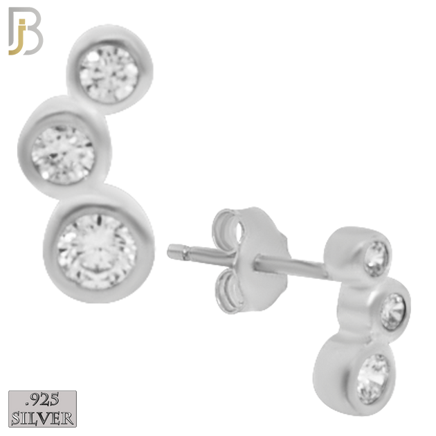 925-ES150 - .925 Sterling Silver 3 Bezel Round Design with Zircon Design Earring Stud image 1
