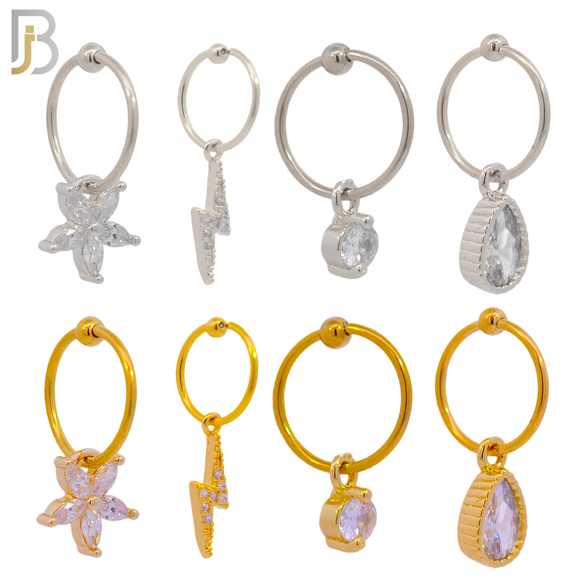 PK-HX06M - 316L Surgical Steel Different Dangling  Designs Helix Hoop Piercing with CZ image 1