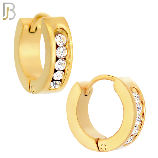 ES132 - Stainless Steel Huggies Hoops Earrings with Round Zircon image 3