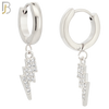 ES84 - 316L Stainless Steel Dangling Lightning Bolt with Zircon Design Huggies Clip On image 1