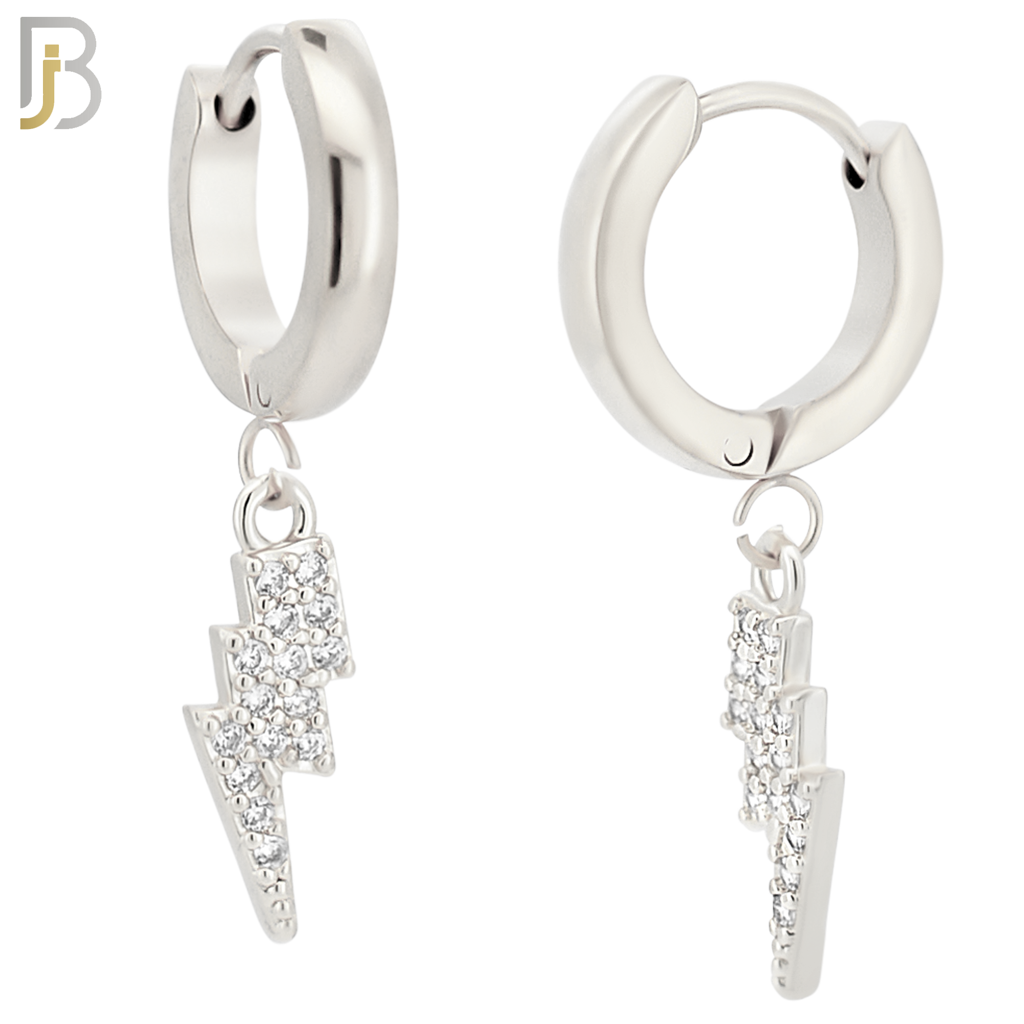 ES84 - 316L Stainless Steel Dangling Lightning Bolt with Zircon Design Huggies Clip On image 1