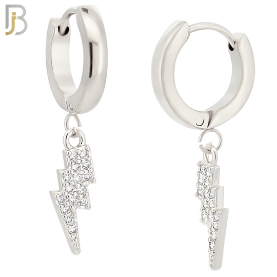 ES84 - 316L Stainless Steel Dangling Lightning Bolt with Zircon Design Huggies Clip On image 1