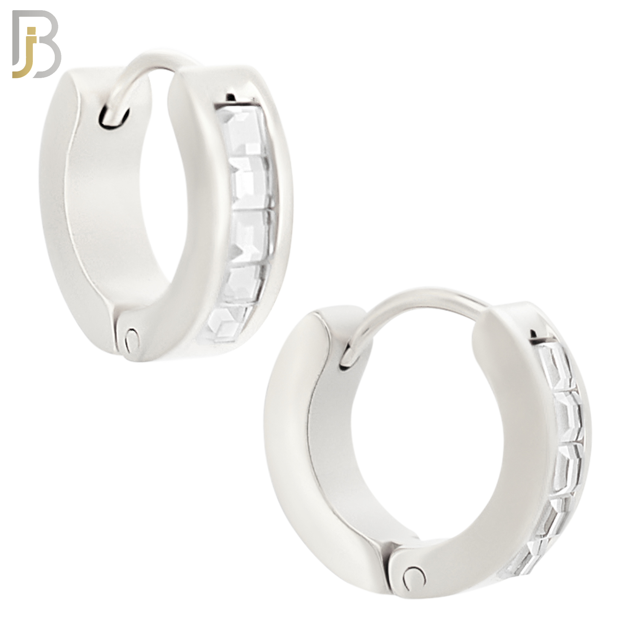 ES131 - Stainless Steel Huggies Hoops Earrings with Square Zircon image 1