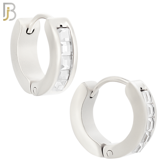 ES131 - Stainless Steel Huggies Hoops Earrings with Square Zircon image 1