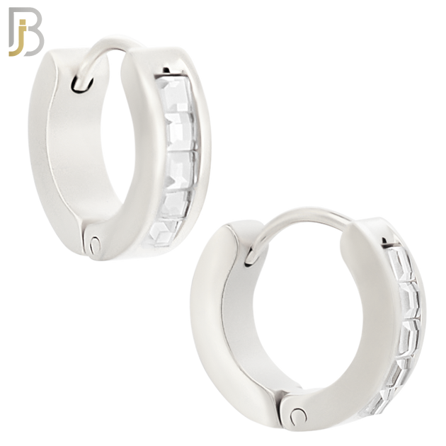ES131 - Stainless Steel Huggies Hoops Earrings with Square Zircon image 1