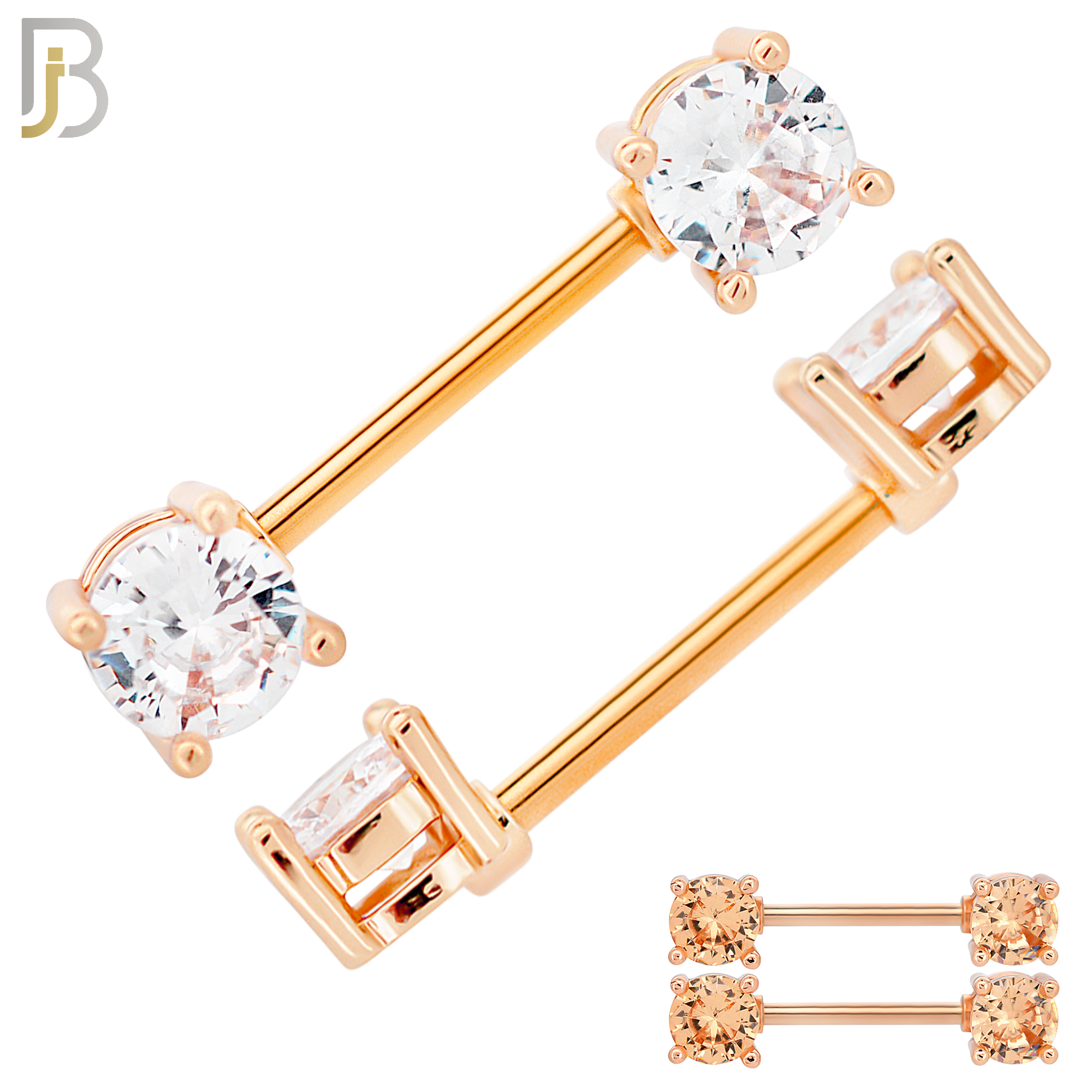 NP02R - 316L Surgical Steel Rose Gold Plated Screw Prong Round Zircon Nipple Ring Piercing image 0