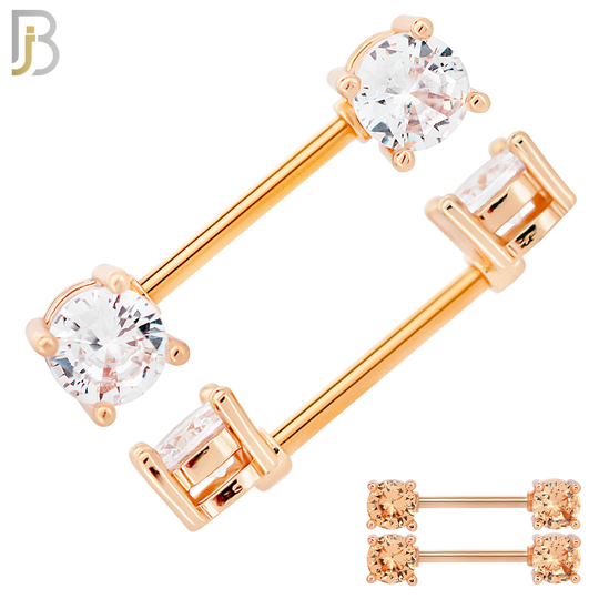 NP02R - 316L Surgical Steel Rose Gold Plated Screw Prong Round Zircon Nipple Ring Piercing image 0
