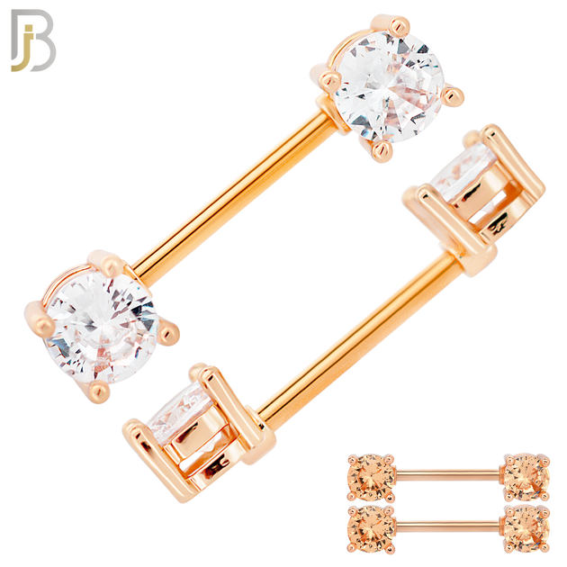 NP02R - 316L Surgical Steel Rose Gold Plated Screw Prong Round Zircon Nipple Ring Piercing image 0