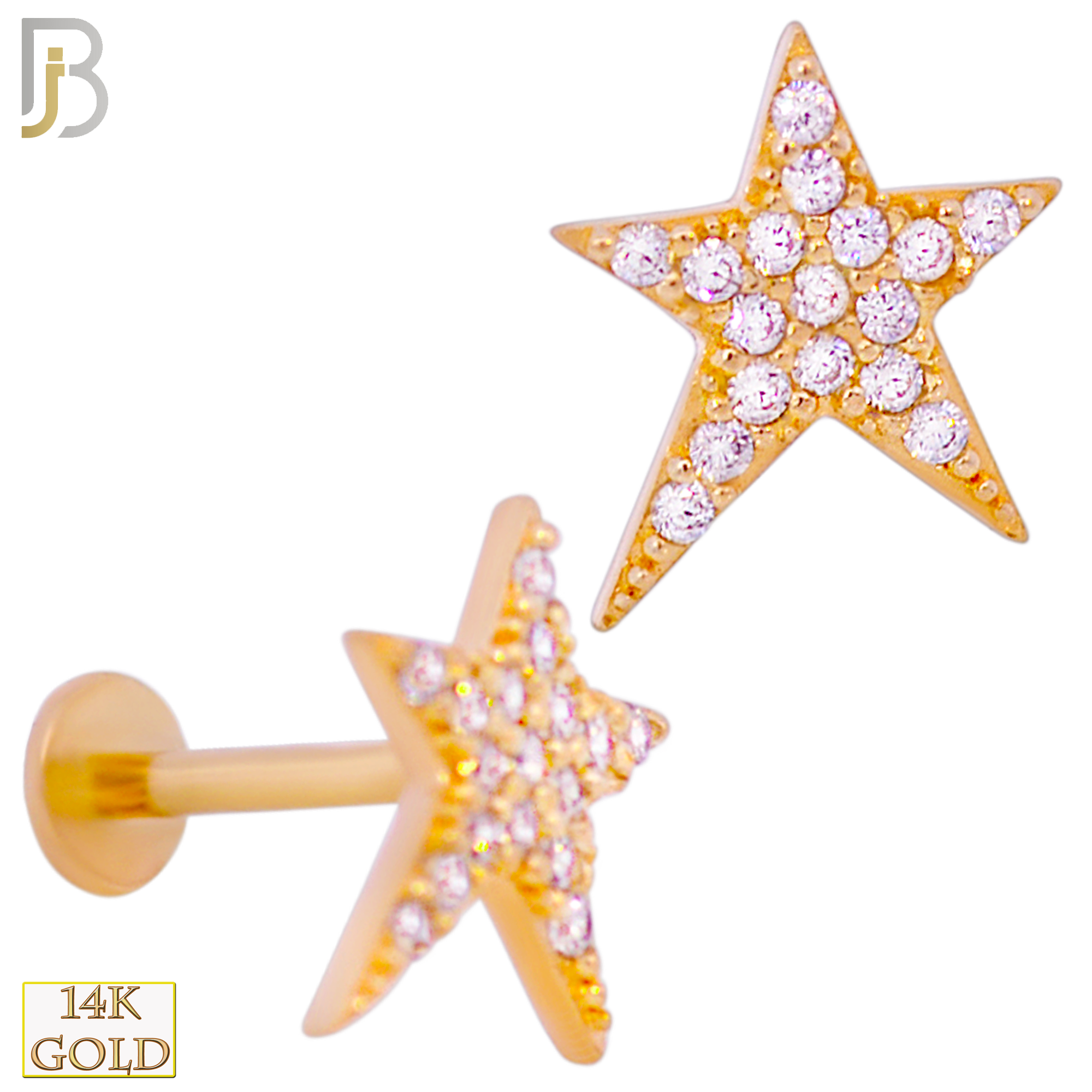 14-LB80 - 14k Yellow Gold CZ Studded Star Labret image 0