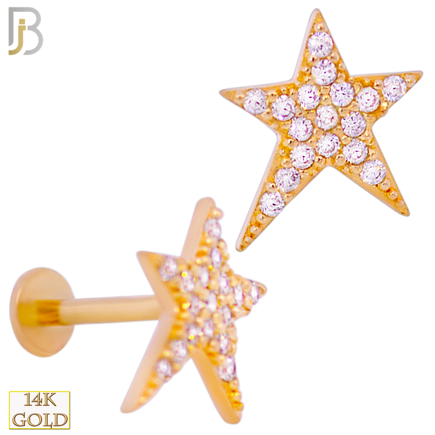 14-LB80 - 14k Yellow Gold CZ Studded Star Labret image 0