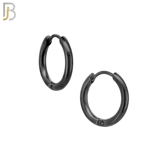 ES95K - 316L Stainless Steel Black Plated 2mm Thickness Plain Hoops Design Huggies Clip On image 2
